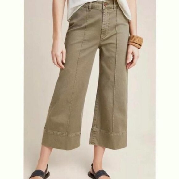 ANTHROPOLOGIE green chino wide leg pants - Picture 1 of 8